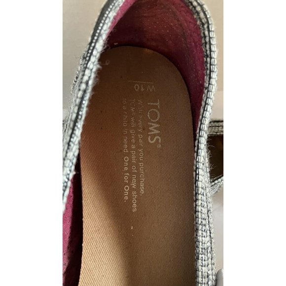 TOMS Alpargatas BLK WHT SILVER SHINEY FLATS W 10 - Picture 2 of 8